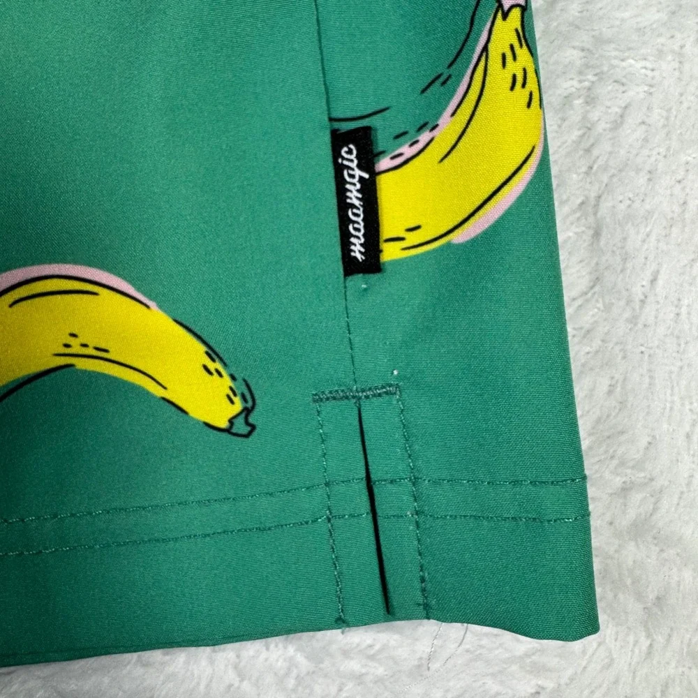Maamgic‎ Swim Trunks Mens Medium Vibrant Green Banana Print Quick Dry Mesh Liner